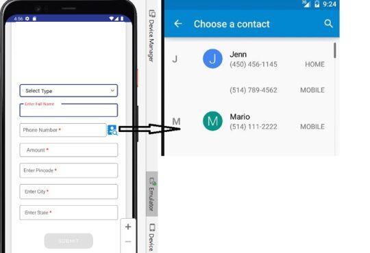 How do I view contact list and Pick contact on Android