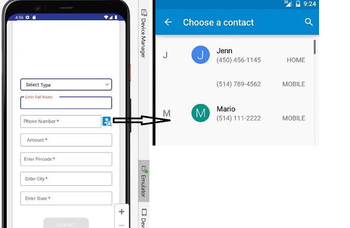 How do I view contact list and Pick contact on Android