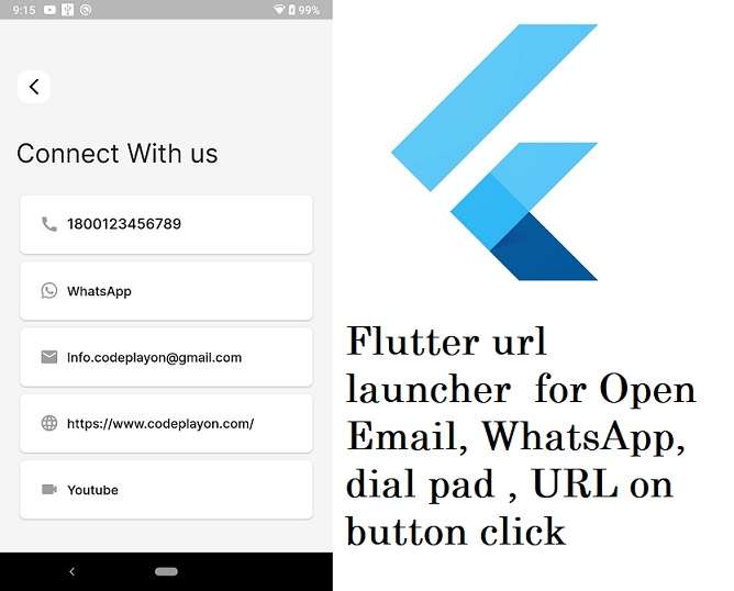 Flutter url launcher for Open Email, WhatsApp, dial pad , URL on button click